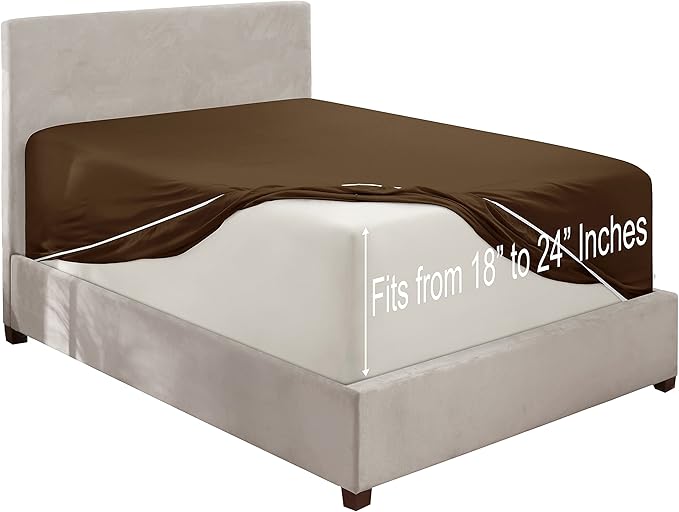 Clara Clark Fitted Sheet, Extra Deep Pocket Fits Deep Mattress, Luxury Soft Fitted Sheet Only, Queen - Extra Deep Chocolate Brown