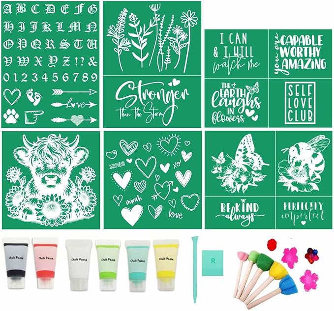 19PCS Sunflowers Silk Screen Stencils,Mini Chalk Paste,be Kine Self Adhesive Screen Printing Stencil Reusable Mesh Stencil Letter Transfers for Chalk Paste Paint on Wood,Fabric,DIY Home Decor 10g/pc