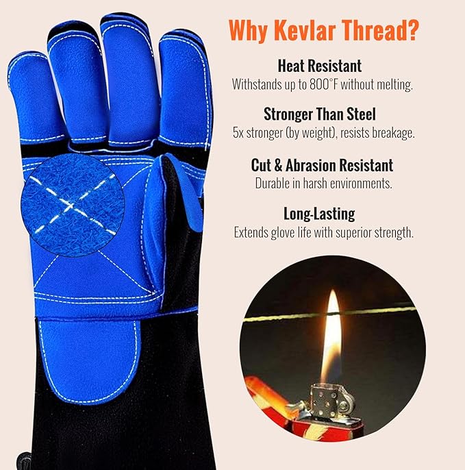 JKSafety Welding Gloves for Men,932°F Heat Resistant Gloves Mitts for Welders,Stick,Tig,Mig,Forge,Oven,Fireplace,Furnace