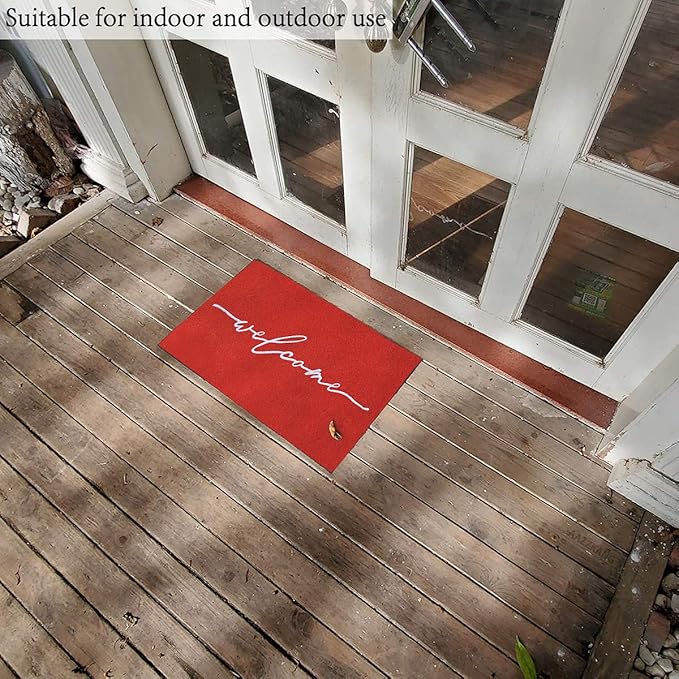 AAZZKANG Red Door Mat with Non Slip Rubber Backing Outside Inside Welcome Mats for Front Door Easy to Clean Entry Doormat for Patio,High Traffic Areas