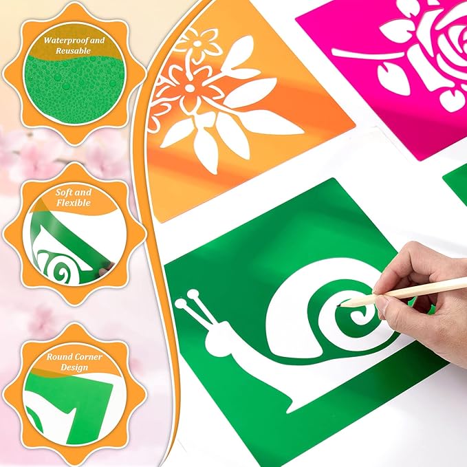 24 Pieces Spring Stencils for Kids 8 Inches Summer Drawing Chalk Stencils Large Washable Garden Flower Butterfly Themed Primary Shape Template for Kids Toddlers Preschooler