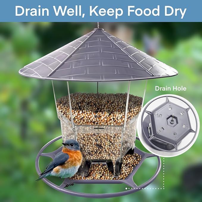 Bird Feeders for Outdoors 2 Pack, Adjustable Sturdy Wire and Roof, Plastic Bird Feeder for Garden, Backyard, Terrace
