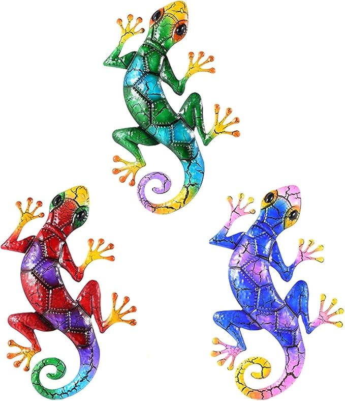 YWHWXB Metal Gecko Wall Decor,Outdoor Hanging Lizard Wall Art,Colorful Metal Lizards Wall Art Decor for Indoor/Outdoor Garden/Balcony/Yard Fence Decoration(16.9 ×10.6 × 0.5 in,Blue)