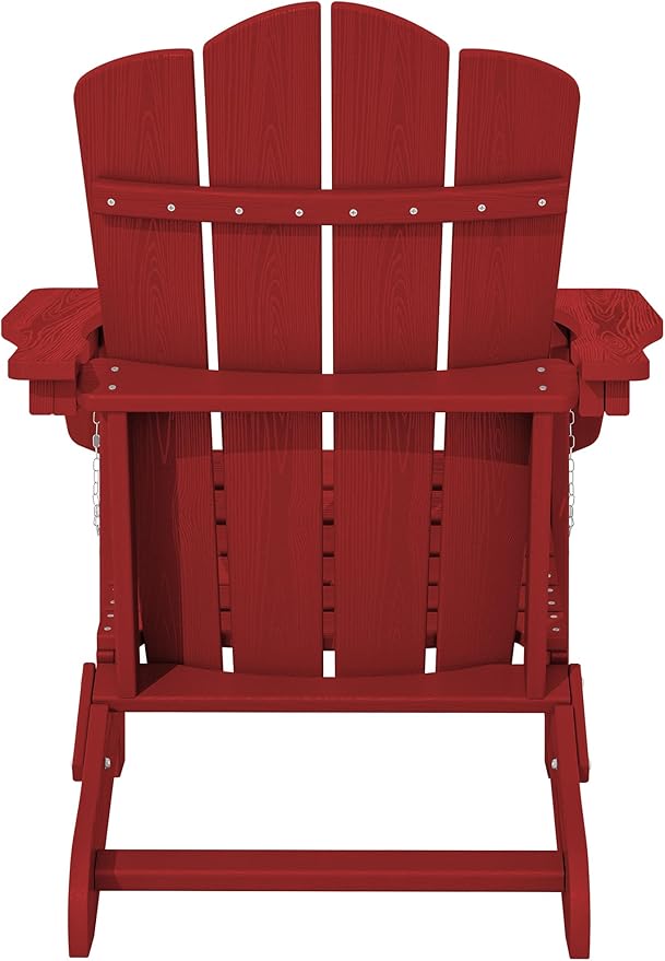 KINGYES Folding Adirondack Chair, HDPE All-Weather Patio Chairs, Wooden Textured Lawn Chair for Poolside, Backyard, Deck, Fire Pit, Red