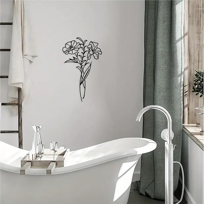 DUOOLN Metal Flowers Wall Art Decor, Minimalism Flower Hanging Iron Wall Decoration, Modern line Painting Wall Art Sculpture Sign，Home Bedroom Bathroom Outdoor Indoor Kitchen Decor