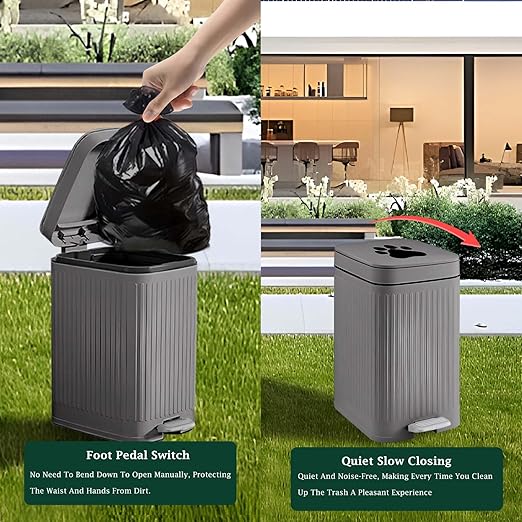 Dog Poop Trash Can Outside, 5L/1.3 Gal Pet Poop Bucket with Lid, Foot Pedal, Dog Waste Container with 40 Bags, Lid Soft Close for Pet, Grey