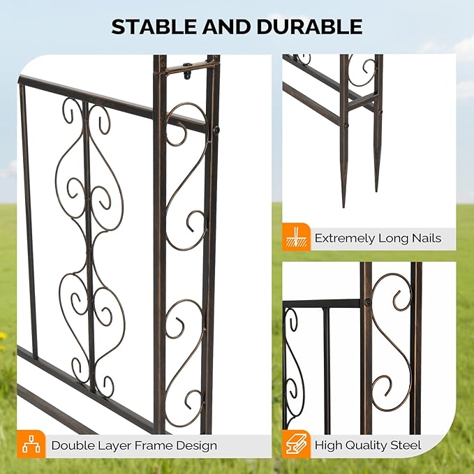 VINGLI Garden Arbor, Double Layer Arch Archway for Wedding Ceremony Party, Steel Garden Trellis for Plant Climbing, Christmas Garden Decorations Pergola for Garden, Backyard, Lawn (Bronze)