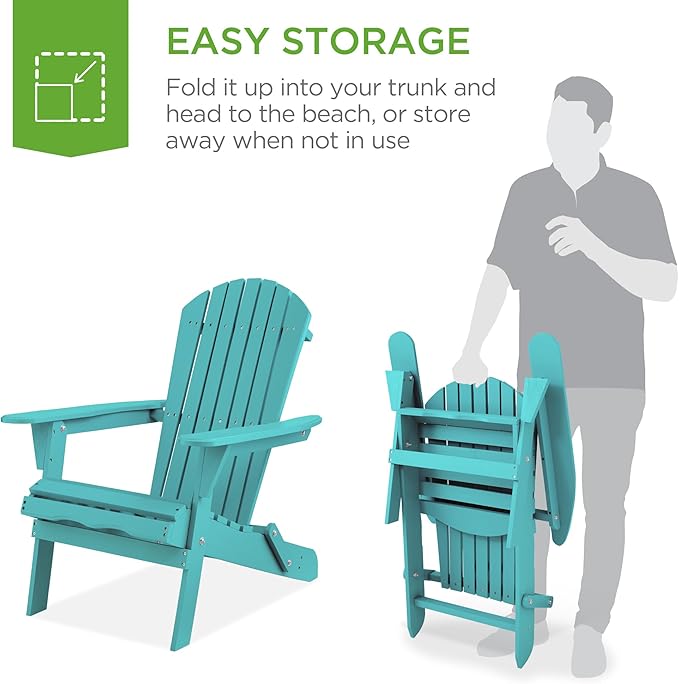 Best Choice Products Folding Adirondack Chair Outdoor Wooden Accent Furniture Fire Pit Lounge Chairs for Yard, Garden, Patio w/ 350lb Weight Capacity - Dark Turquise
