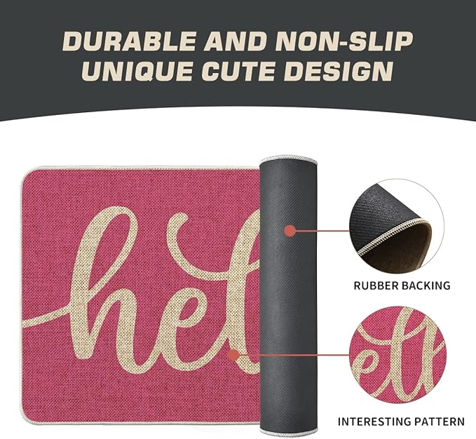 Artoid Mode Pink Hello Spring Doormat, Summer Home Decor Low-Profile Switch Rug Door Mat Floor Mat for Indoor Outdoor 17x29 Inch