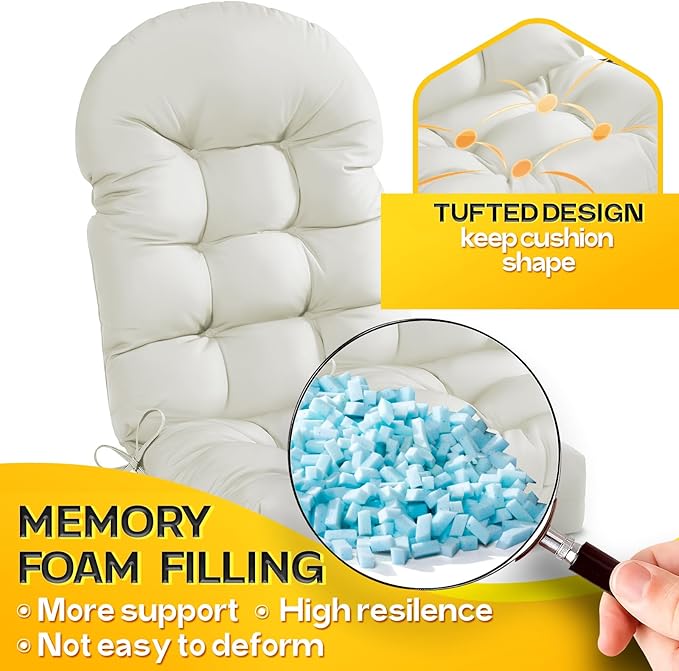 MAGIC ELEPHANT Adirondack Chair Cushion, Memory Foam Outdoor Chair Cushion, Water-Repellent Thick High Back Patio Rocking Chair Pad Seat Cushion Replacement (Cream)