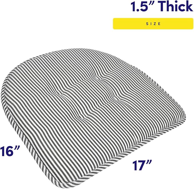 Sweet Home Collection Chair Cushion Memory Foam Pads Tufted Slip Non Skid Rubber Back U-Shaped 17" x 16" Seat Cover, 12 Count (Pack of 1), Pinstripe Charcoal