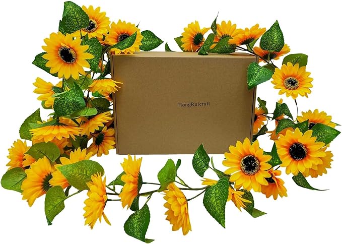 Artificial Garlands and Wreaths Having 28 Flowers,6.23ft Yellow Flower Room Kitchen Garden Birthday Wedding Shower Party Table Decor Wall Decor Artificial Flowers for Outdoors（2 Items）