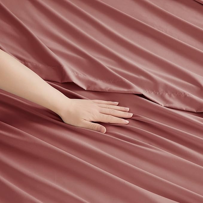 Clara Clark Bed Sheets, Premier 1800 Series Bed Sheet Set, Deep Pocket, Wrinkle, Fade, Stain Resistant, Luxury Soft Bedding Sheets & Pillowcases, Queen, Pink Clay