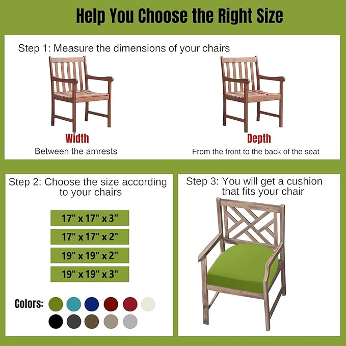 idee-home Outdoor Chair Cushions Set of 2, Thick 19" x 19" x 2" Outdoor Seat Cushions Patio Furniture Waterproof with Ties, Dining Pads