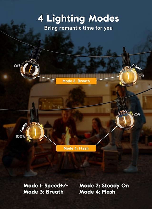 Brightown Led String Lights Outdoor 38Ft(28+10) with Remote Hooks and Clips, Patio String Lights for Outside with 17 Shatterproof Bulbs(2 Spare), Hanging Lights for Backyard Party Cafe, E12 Socket