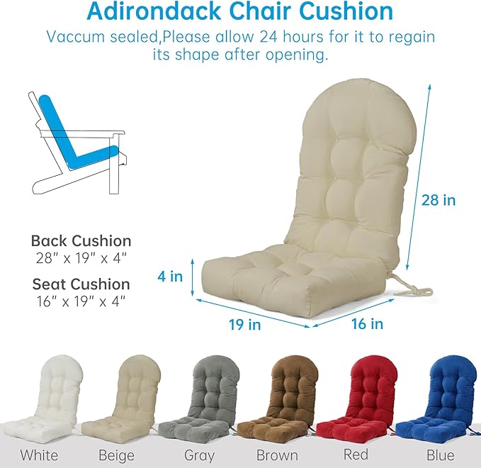 Rocking Chair Cushions Set - Non-Slip Adirondack Chair Cushions with Ties Indoor/Outdoor Rocking Chair Pad for Living Room, Bedroom, Balcony, Office