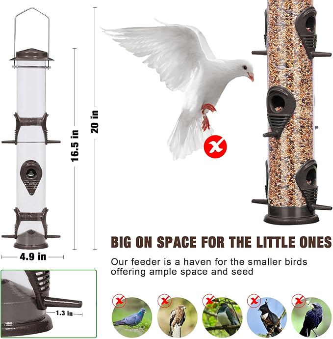 ERYTLLY Metal Bird Feeders - Tube Feeder for Wild Birds, 1.4mm Thick Transparent Tube, Squirrel Proof Hanger