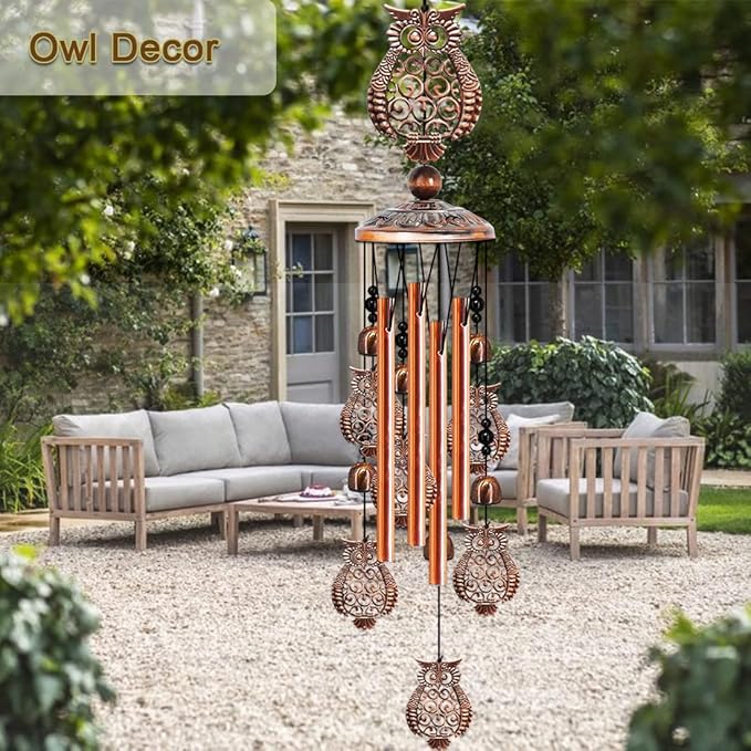 JUNQIU Owl Wind Chimes for Outside, Owl Gifts for Women - 35In Owls Decor Windchime, Gifts for Women, Mom