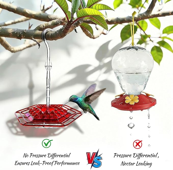 Hummingbird Feeders for Outdoors Hanging with 30 Feeding Ports Saucer Humming Bird Feeder with Integrated Ant Moat Bee-Proof Leak-Proof No Drip, Easy Cleaning and Refill
