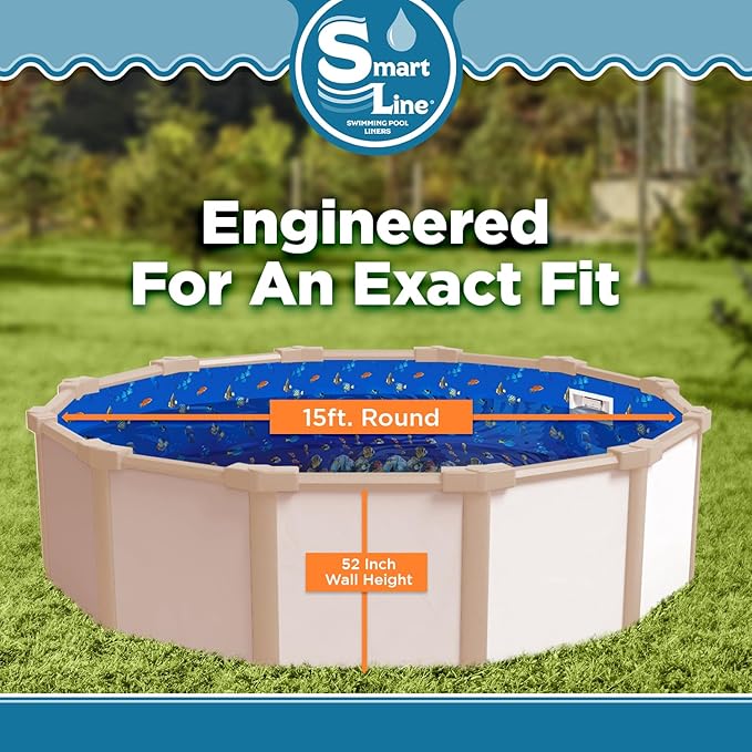 Smartline 15 ft Round Swimming Pool Liner | Caribbean | Unibead Style | 52 Inch Wall Height | 25 Gauge Heavy Duty Virgin Vinyl | Designed for Steel Sided Above Ground Pools