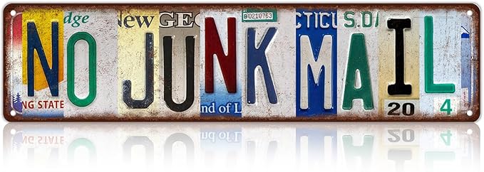 Vintage No Junk Mail Metal Tin Signs Street Signs Man Cave Bar Cafe Home Wall Decor 16 x 4 Inches
