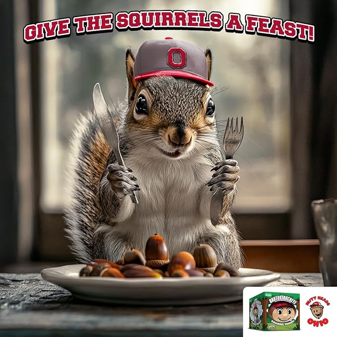 Brutus Buckeye Squirrel Feeder by Nutt Heads Ohio – Officially Licensed Ohio State University Product | OSU Outdoor Yard Decor for Fans & Garden Gift Idea