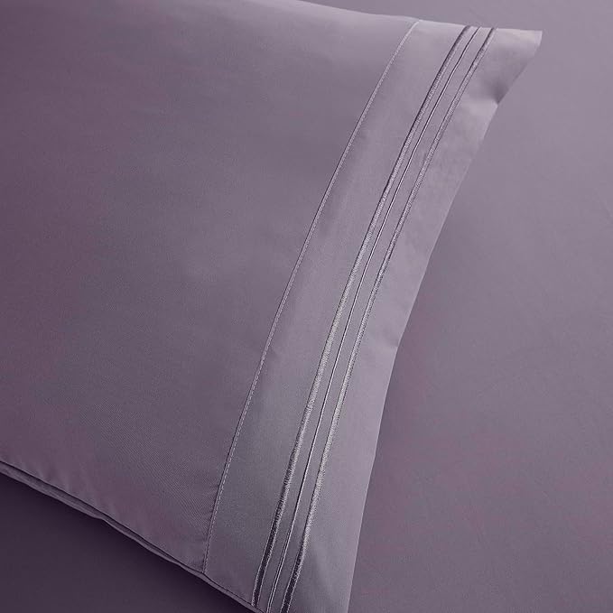 Clara Clark Bed Sheets, Premier 1800 Series Bed Sheet Set, Deep Pocket, Wrinkle, Fade, Stain Resistant, Luxury Soft Bedding Sheets & Pillowcases, Twin, Grayish Purple