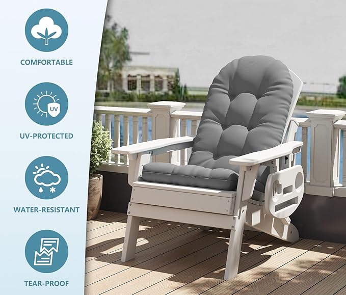 Adirondack Chair Cushion, Thickened High Back Patio Cushions with Ties and Non-Slip Bottom, Water-Resistant and UV-Protected Patio Chair Cushion for Indoor and Outdoor, Grey