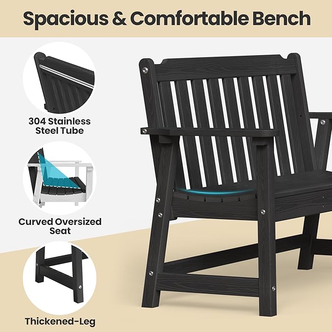 Ciokea 49" Heavy Duty Outdoor Bench Set of 2, HDPE Weatherproof Garden Bench, 2-Person Memorial Benches with 660 Lbs, Waterproof Patio Porch Benches for Outside Business Deck Office Backyard, Black