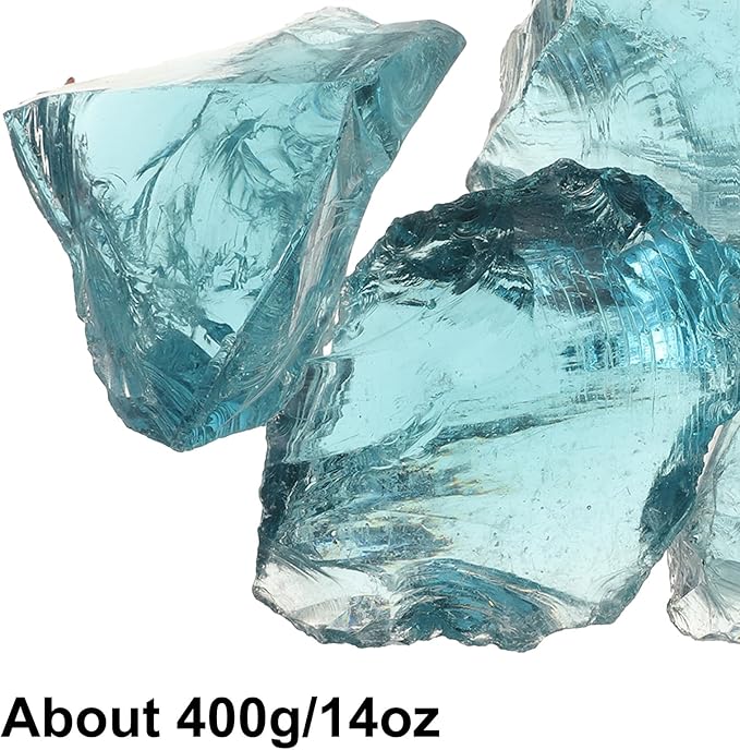 uxcell Fire Glass for Fire Pit, 5-8cm(2"-3.1") High Luster Reflective Glass Rocks for Natural or Propane Fireplace, Safe for Outdoors and Indoors Fire Pit Glass, Turquoise, 400g/14oz