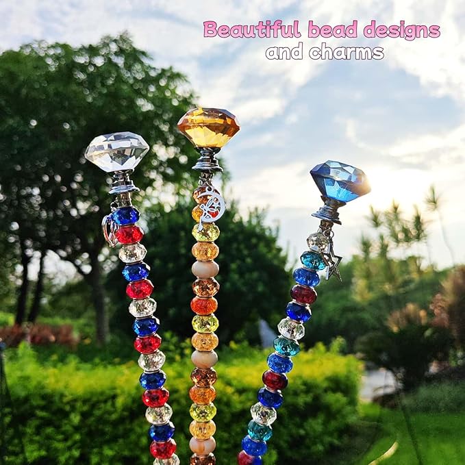 72Pcs DIY Garden Stakes Decorative Beadable Items for Different Festivals Fairy Wand Beaded Garden Stakes Kit Fairy Garden Accessories Outdoor, Diamond-(Orange+Blue+Whit)