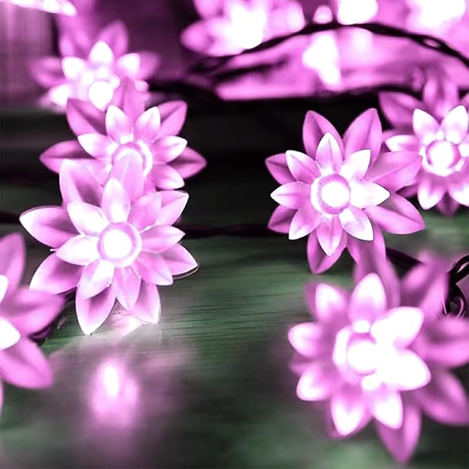 ITICdecor Solar Flower String Lights Outdoor Waterproof 50 LED Upgraded Flower Fairy Light for Garden Fence Patio Yard Christmas Tree Lawn Party (Pink)