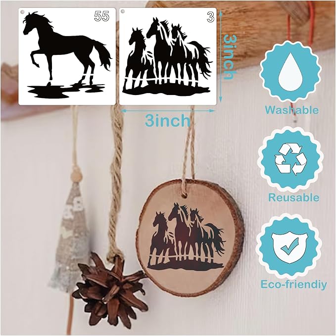 Small Stencils for Painting on Wood Burning Reusable, 3 Inch Reusable Stencil for Craft Ornament Paint Template Stencils for Wall Card Rock Wood Signs Coasters Canvas Home Decor (Horse)