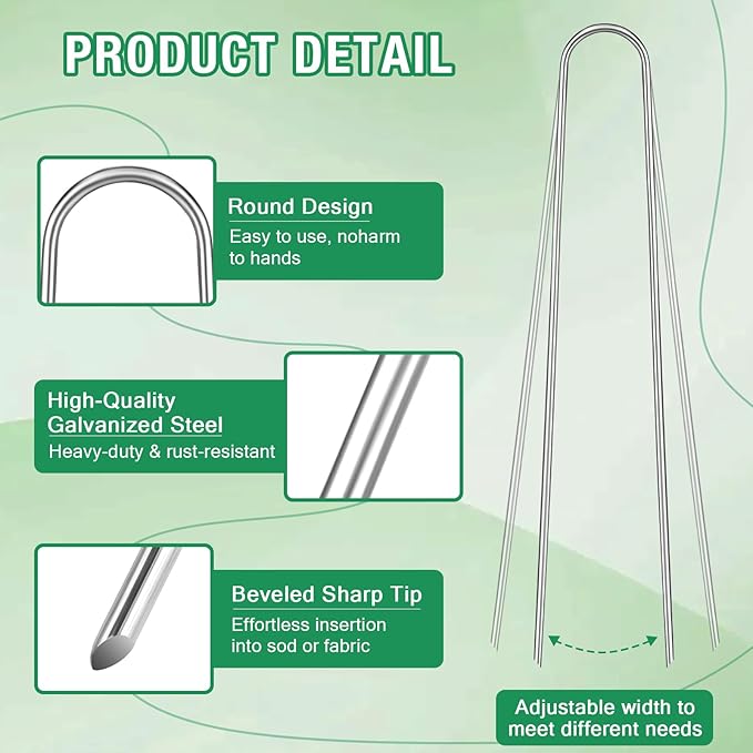 8 Gauge Landscape Staples, FUIJOL 12 Inch 15 25 50 100 Pack Heavy Duty U-Shaped Landscape Stakes, Galvanized Garden Staples for Weed Barrier Stakes, Ground Cover, Irrigation Tubing, Fence (15,12 Inch)