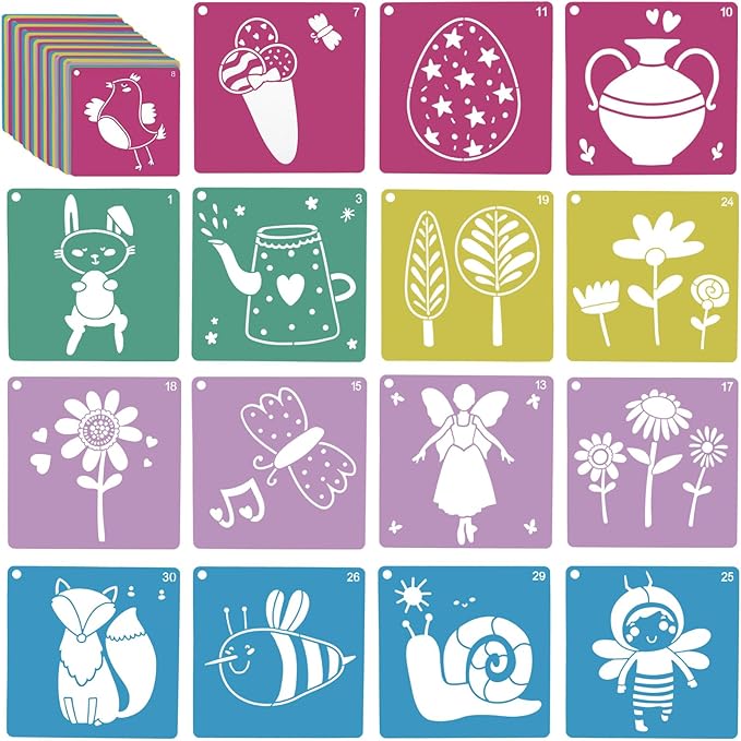 30Pcs Spring Stencils for Kids 8 Inches Sidewalk Chalk Stencil Large Drawing Stencils for Crafts Reusable Garden Flower Easter Themed Primary Shape Template for DIY Art on Sidewalk Wall Home Decor