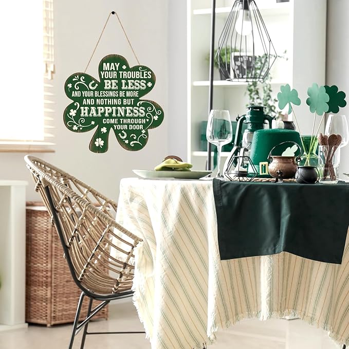 Wooden St Patricks Day Decoration Shamrock Door Wreath for Front Door Sign Wall Signs Shamrock Clover Spring Decoration, Irish Sign Welcome Hanging for Home Decor Party Outdoor Indoor Supply