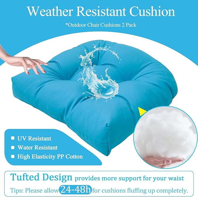 MTMR Water-Repellent Outdoor Chair Cushions Set of 2, 19”X19” Patio Chair Cushions with High Elasticity PP Cotton, Thick Tufted Outdoor Patio Furniture Cushions, Seat Cushions for Outdoor Furniture