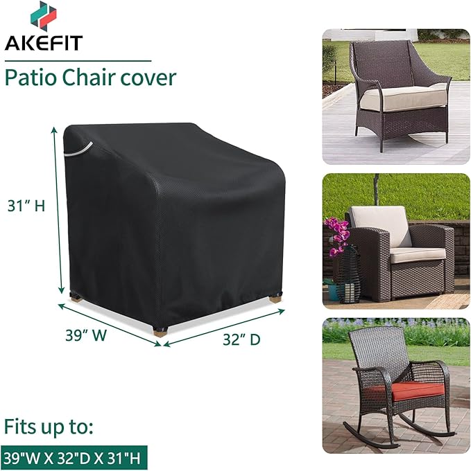 AKEfit Patio Chair Covers for Outdoor Furniture Waterproof 2 Pack,Heavy Duty Waterproof Outdoor Chair Covers for All-Weather Protection Lawn Lounge Deep Seat,Black-38W X 31D X 29H inches