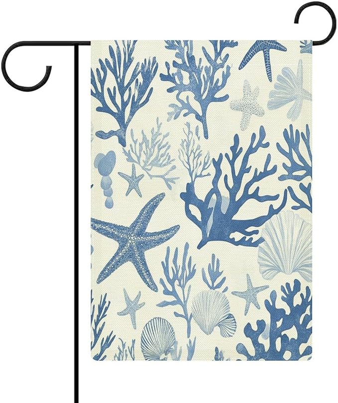 Coral Reef Pattern with Starfish Shells And Corals Welcome Garden Flag Double Sided 12 x 18 Inch Sea Turtle Ocean Theme Yard Flag Spring Summer Season Garden Flags for Patio Lawn Home Outdoor Decor