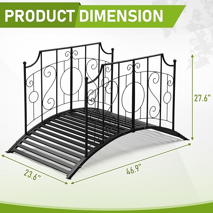 Outvita Metal Garden Bridge for Outdoor, Elegant Decorative Bridge with Powder-Coated Finish and Security Guardrail for Patio Pond Backyard Landscaping (Mirror)