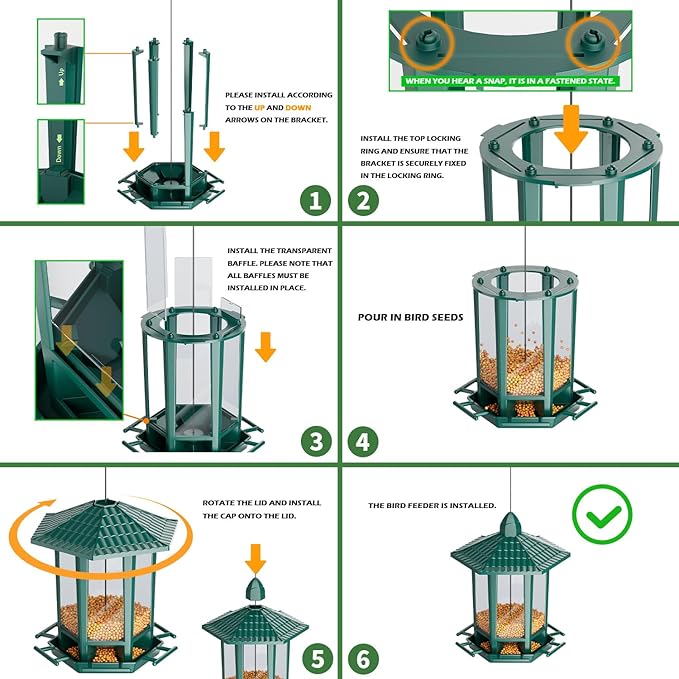 Birdream 4 Pack Bird Feeders for Outdoor Hanging, 10 LB Fun Installation Retro Pagoda Design Bird Feeder, Attracting Wild Birds Chickadees Goldfinches Cardinals Finches and Sparrows (Green)