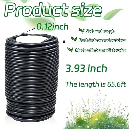 1 Roll Flexible Plant Ties, 65 ft Soft Plant Ties Garden Twist Ties for Outdoor Plants, 3.5 mm Garden Ties for Climbing Plants, Flowers, Tomatoes, Plant Support, Home Office Organization (Black)