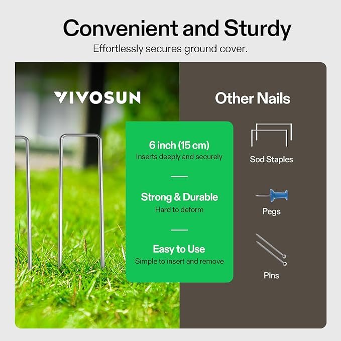 VIVOSUN 6-Inch 400-Pack Garden Stakes, 11-Gauge Galvanized Steel U-Shaped Staples for Landscape Fabric, Ground Cover, Soaker Hose, Irrigation Tubing, and Fence Securing
