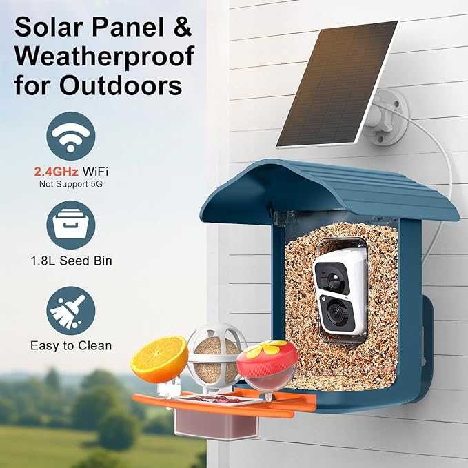 birdsnap® PAV-Bird Feeder with Camera,2K HD with 64GB Card, AI Identify Smart Bird House Cam Solar Panel,Live Stream,Motion Detection,Auto Record Video for Backyard Outdoors,Ideal Gift for Bird Lover