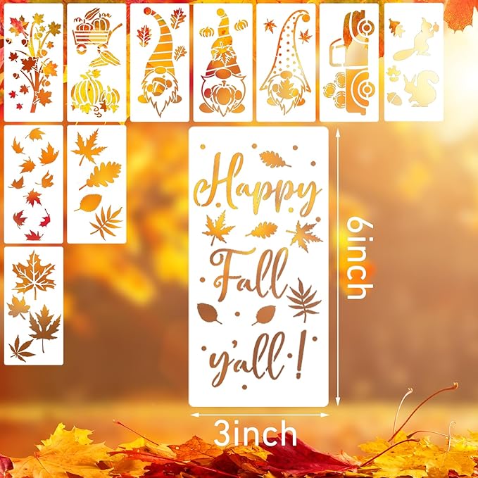 18 Pieces Fall Stencils for Painting on Canvas Reusable Fern Pumpkin Leaf Stencil for Craft Drawing Template Stencil for Wood Wall Paper Furniture DIY Scrapbooks Crafts Home Decor(Autumn)