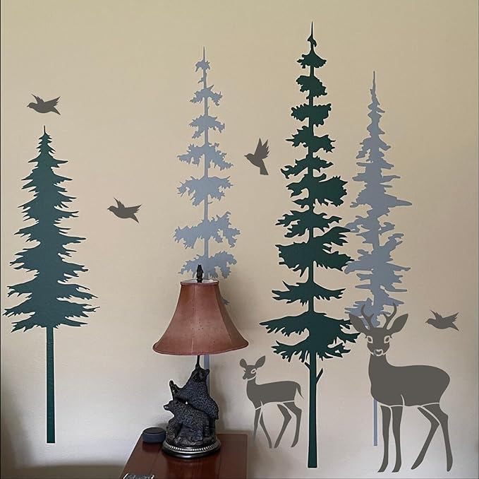 Large Pine Tree Stencils for Painting on Wood Fence Giant Wall Stencils Reusable Forest Tree Mural Templates for Wall Garden Fence Window Furniture