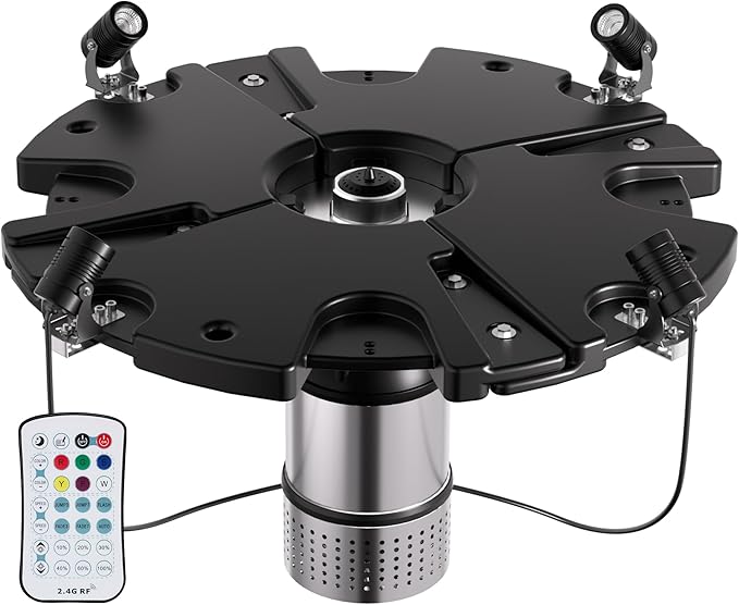 HQUA FS01 120V, 1/2HP, Large Pond Floating Fountain with FSL01 LED RGB Color-Changing Light Sets, 100’ Cord, 13000 GPH, Two Spray Patterns 32'x12' and 18'x6'