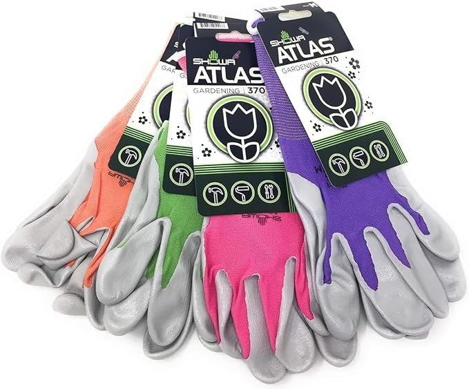 4 Pack Atlas Glove NT370 Atlas Nitrile Garden Gloves - Small (Assorted Colors)