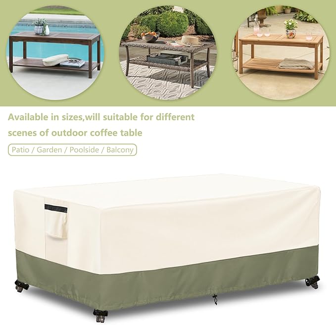 Outdoor Coffee Table Cover 36 W x 24 D x 16 H Inches,600D Heavy Duty Waterproof Outdoor Table Cover,Patio Rectangle Table Covers ,Beige