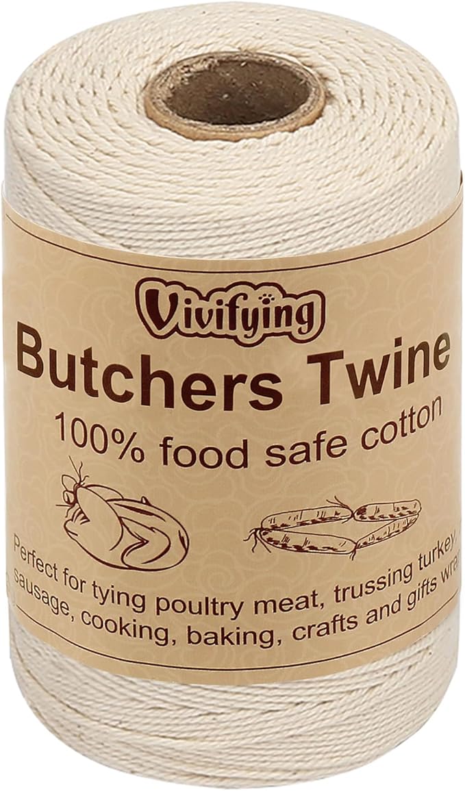Vivifying Butchers Twine, 656 Feet 3Ply Food Safe Cotton Bakers Twine String for Tying Meat, Making Sausage, Trussing Turkey, Roasting, Cooking and Packing(Beige)